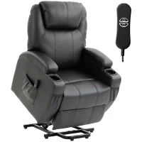 HOMCOM Fotel relaksacyjny z funkcją ułatwiającą wstawanie, elektryczny fotel TV z funkcją leżenia, pilot z portem USB(m-11)