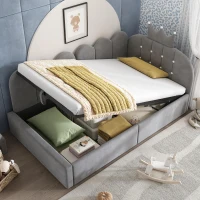 Cama de día tapizada 90x190 cm, almacenamiento hidráulico, forma en L reversible, sin colchón, 199x96x96 cm, Gris(m-5)