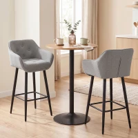 HOMCOM Conjunto de 2 Banquetas de Bar, Cadeiras de Bar Estofadas em Chenille, Assento Largo 67 cm, Encosto e Apoio para os Pés, Cinza(m-4)