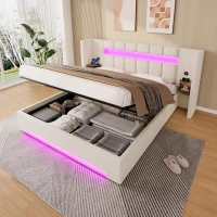 Cama estofada multifuncional em veludo, com armários retro em ambos os lados, para colchão 180x200 cm, 245x212x103 cm, Bege(m-4)