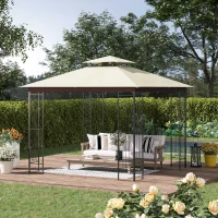 Outsunny Cenador de Jardín 3x3 m con Doble Techo de Ventilación Marco de Acero Anti-UV Beige(m-10)