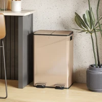 HOMCOM Poubelle de cuisine 2 compartiments de 2 x 28L, acier inoxydable, couvercle à fermeture douce, 45,8x36x67,6cm, or(m-12)