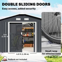Outsunny 13 x 11ft Garden Metal Storage Shed, Outdoor Storage Tool House with Ventilation Slots, Floor Foundation and Lockable Double Doors, Grey(m-5)