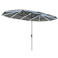 Outsunny Dubbele parasol met zonne-lichtjes, aluminium, polyester, UPF50+ bescherming, UV-bestendig, terrasparasol, donkergrijs(m-1)