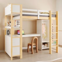 Letto a soppalco per bambini 6+ anni con parapetto di sicurezza, 232.5x100x189.5 cm, Color Legno(m-1)