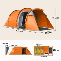 Outsunny Tunnelzelt für 2 Personen, Campingzelt mit Vorraum Lampenhaken 2000mm Wassersäule Orange(m-3)