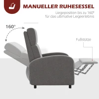 HOMCOM Relaxstoel TV-stoel, uitklapbare voetensteun, kantelbaar tot 160°, 64 x 86 x 102 cm, Grijs(m-5)