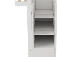 Letto a soppalco per bambini con rete a doghe, parapetto perimetrale e vano portaoggetti, 256x98,5x147 cm, Bianco(m-11)