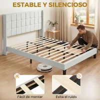 HOMCOM Cama 135x190 cm con Almacenaje Inferior Tapizada y Cabecero Acolchado con Orejas Beige(m-5)