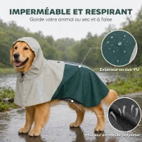 PawHut Imperméable pour Chien avec Capuche, Bandes Réfléchissantes, Ouverture pour Laisse, 110x72x0,5cm, Vert(m-4)
