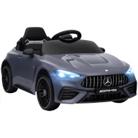 AIYAPLAY Kinder-Elektroauto, Mercedes-Design, 12V Motoren, Fernbedienung, LED-Lichter, Musik, für 3-6 Jahren Kinder, Grau(m-1)