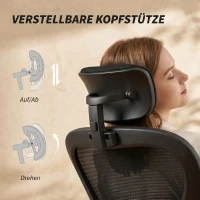 HOMCOM Bürostuhl Ergonomischer Schreibtischstuhl mit Hochklappbaren Armlehnen, Verstellbarer Lendenwirbelstütze Schwarz(m-6)