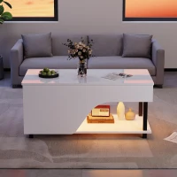 Table basse réglable en hauteur avec rangement caché, compartiments latéraux réglables, 50x100x46 cm, Blanc(m-1)