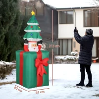 Outsunny Opblaasbare kerstdecoratie met LED-lampjes, polyester, voor binnen en buiten, Rood+Groen(m-3)