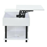 Tavolino da salotto regolabile in altezza con vano portaoggetti nascosto, scomparti laterali regolabili, 50x100x46 cm, Bianco(m-6)