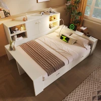 Cama com arrumação 140x200 cm, cama de dia com 2 gavetas em rodas, arrumação de 35 cm de profundidade com portas duplas, 237x183x100 cm, Branco(m-4)