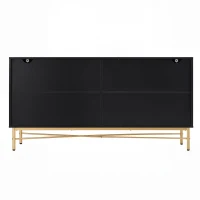 Credenza buffet a 4 ante per soggiorno e cucina con pannelli scanalati, 160x40x82 cm, Nero(m-9)
