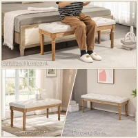 HOMCOM Bank, gestoffeerde bank met linnenlook, houten poten, bedbank voor slaapkamer, woonkamer of hal, 120 x 41 x 48 cm, crème(m-4)
