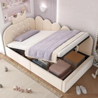 Cama de día tapizada 90x200 cm con arcón hidráulico, forma en L reversible, sin colchón, montaje fácil, 209x96x96 cm, Beige(m-5)