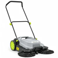 Outsunny ehrmaschine manuell mit 68 cm Kehrbreite, 24 L Schmutzbehälter, Höhenverstellbar klappbar Griff 3-Bürsten-Kehrsystem(m-11)