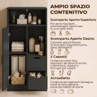 HOMCOM Mobile Bagno Slim con Cassetti, Ripiani Aperti e Armadietto, 50x25x100 cm, Nero(m-4)