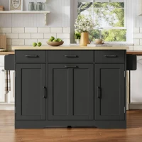 Ilha de cozinha móvel com tampo rebatível, rodízios com travão 360°, para 2–4 pessoas, 120x70x87 cm, Preto(m-2)