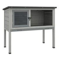 PawHut Winterbestendige Konijnenhok van Vurenhout met Openklapbaar Dak 84x43x70 cm - Grijs(m-1)