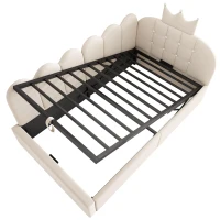 Cama de día tapizada 90x200 cm con arcón hidráulico, forma en L reversible, sin colchón, montaje fácil, 209x96x96 cm, Beige(m-8)