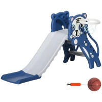 AIYAPLAY 3-in-1 kinderglijbaan met klimrek en basketbalring, cartoonontwerp voor kinderen van 18-36 maanden, blauw(m-1)