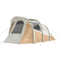Outsunny Inflatable Camping Tent w/ Air Pump, Easy Setup 2-3 Person Blow Up Tent, Khaki(m-15)