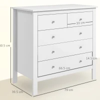 HOMCOM Modern Chest of Drawers, 5 Drawer Storage Cabinet with Metal Handles and Runners for Bedroom, White(m-3)