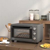 HOMCOM Minibakoven, 21 L Toasteroven met 1 draadrek en 1 bakplaat, 3 kookstanden, 100 °C-230 °C, roestvrij staal, glas, grijs(m-9)