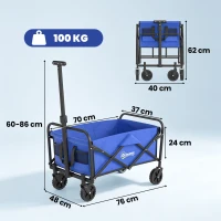 Outsunny 93L Festival Trolley on Wheels, Garden Folding Trolley Cart, 120kg Heavy Duty Collapsible Folding Wagon with Adjustable Handle and Carrying Bag for Beach, Camping, Festival, Blue(m-3)