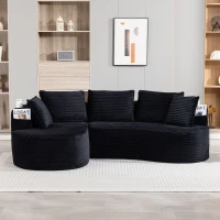Bogesofa imbottito con portabicchieri su entrambi i lati, cuscini e tasca laterale, 250x152x82 cm, Nero(m-4)