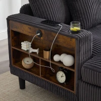 Chaise-longue multifuncional em veludo cotelê, porta-copos em ambos os lados e apoio de braço rebatível, 129x170x70 cm, Cinzento escuro(m-11)