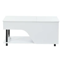 Table basse réglable en hauteur avec rangement caché, compartiments latéraux réglables, 50x100x46 cm, Blanc(m-5)