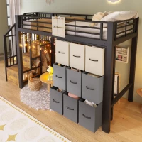 Cama alta para colchão 90×200 cm, escada com arrumação, sem colchão, 251,5x95x140 cm, Preto(m-6)