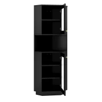 Armadio da bagno angolare salvaspazio con striscia LED luminosa, 45x45x166,5 cm, Nero(m-8)