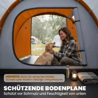 Outsunny Tunnelkampeertent voor 2-3 personen, 2000 mm waterkolom, waterdichte tent met voortent, oranje(m-7)