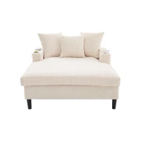 Divano letto con portabicchieri su entrambi i lati e bracciolo pieghevole, 129x170x70 cm, Beige(m-7)