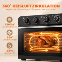 HOMCOM Heißluftfritteusen-Backofen mit Umluft und Drehspieß-Set, Temperaturregler, Timer, 1800 W(m-6)