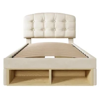 Letto contenitore 90x200 con cassetti integrati e scomparti portaoggetti regolabili in altezza su 3 livelli, 207x101x120 cm, Beige(m-6)