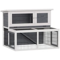 PawHut Konijnenhok 2 Niveaus met Opklapbaar Dak, Winterbestendig Dubbeldeks 122x95x93,5 cm Grijs(m-1)