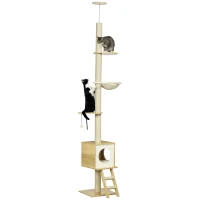PawHut krabpaal, klimboom plafond hoog, 240-260 cm, kattenkrabpaal, lichtbruin(m-11)