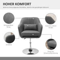 HOMCOM werkkruk draaikruk draaistoel kantoorstoel in hoogte verstelbaar donkergrijs(m-4)