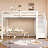 Letto a soppalco per bambini con rete a doghe, parapetto perimetrale e vano portaoggetti, 256x98,5x147 cm, Bianco(m-6)