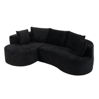 Bogesofa imbottito con portabicchieri su entrambi i lati, cuscini e tasca laterale, 250x152x82 cm, Nero(m-2)