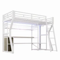 Cama alta para colchão 90×200 cm, com arrumação e espaço aberto por baixo da cama, sem colchão, 204x131,5x180 cm, Branco(m-7)