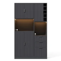 Armário alto moderno de cozinha com adega, prateleiras ajustáveis e 3 gavetas, 105x40x180 cm, Preto(m-1)