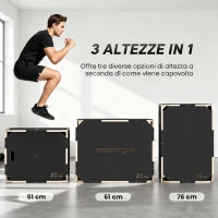 SPORTNOW Plyo Box in Legno 3 in 1, Box Pliometrico per Salti Antiscivolo con Maniglie per Allenamento in Casa Palestra, 76x61x51 cm, Nero(m-5)